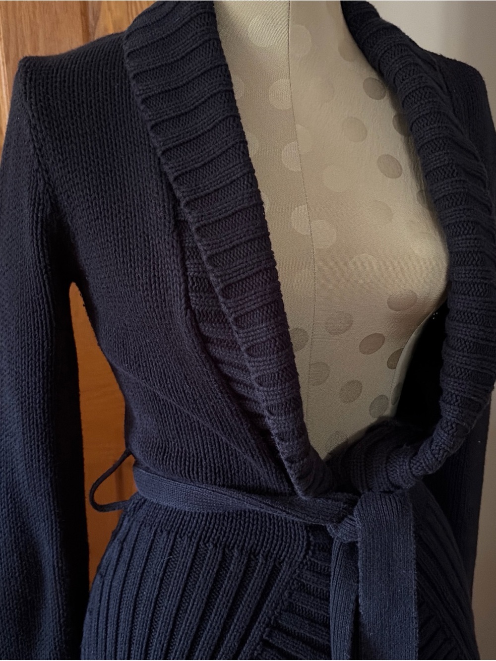 Women’s Navy Knit Wrap Sweater with Belt - Picture 2 of 4